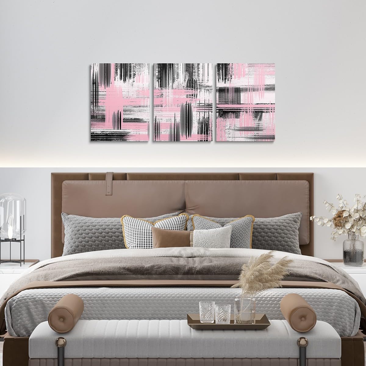 Feelyou Pink Gray Black Canvas Wall Art, Abstract Graffiti Art Canvas Wall Art for Home Decor Artistic Smear Picture Wall Decor Modern Brush Design Wall Painting
