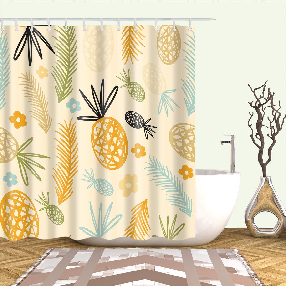 Morbuy Fine Leaf Shower Curtains, 3D Waterproof Mould Proof Bathroom Curtains Washable Bath Curtain 100% Polyester For Bathroom With 12 Hooks (,90X180cm)