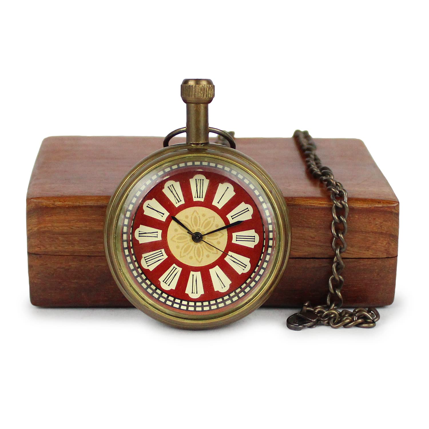 Artvarko Reloj de bolsillo de latón antiguo hecho a mano con caja de madera, reloj Gandhi para hombres, mujeres y niños, regalos de valantina para parejas amorosas., Oro envejecido, Standard, Antiguo