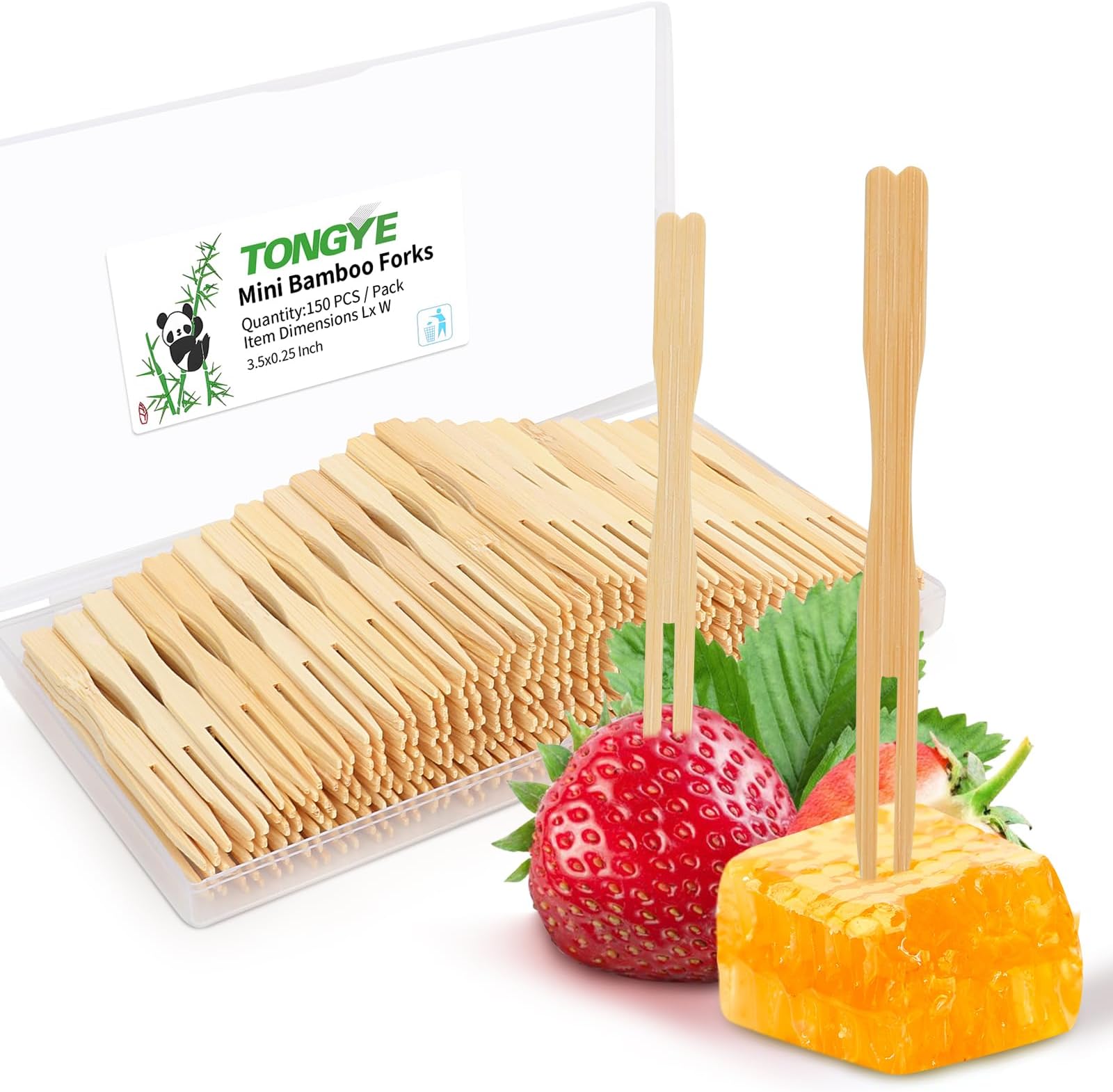 Appetizer Forks Mini, Disposable Mini Fork for Appetizers, Two Prongs Fancy Toothpicks for appetizers Fruits, Charcuterie Forks, Small Tiny Bamboo Wooden Cocktail Picks Forks 3.5 Inch. (150 PCS)