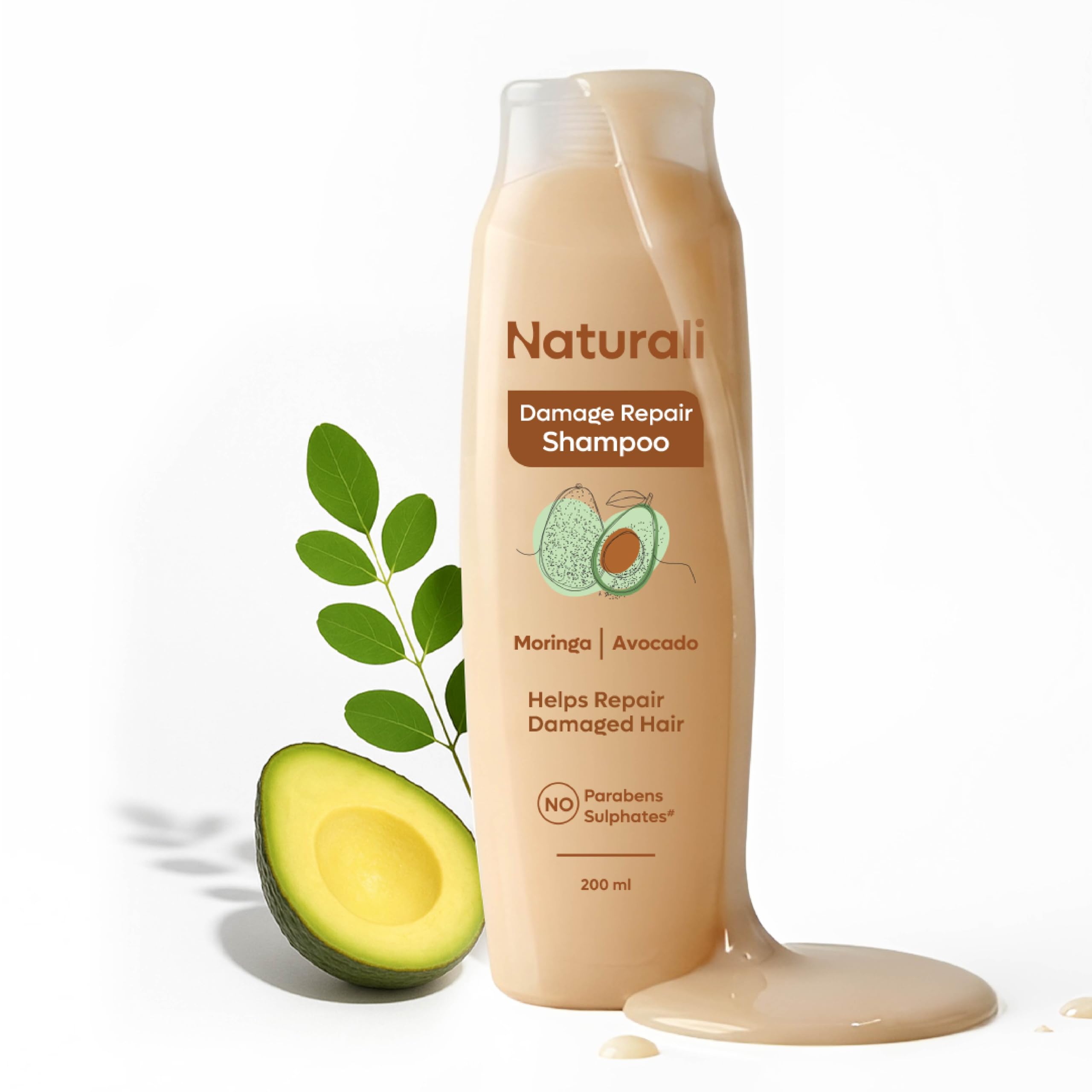 Naturali Damage Repair Shampoo with Moringa Oil & Avocado | Repairs Hair Damage | Paraben and Sulphate Free | Best Shampoo for Dry & Frizzy Hair (200ml)-image-43