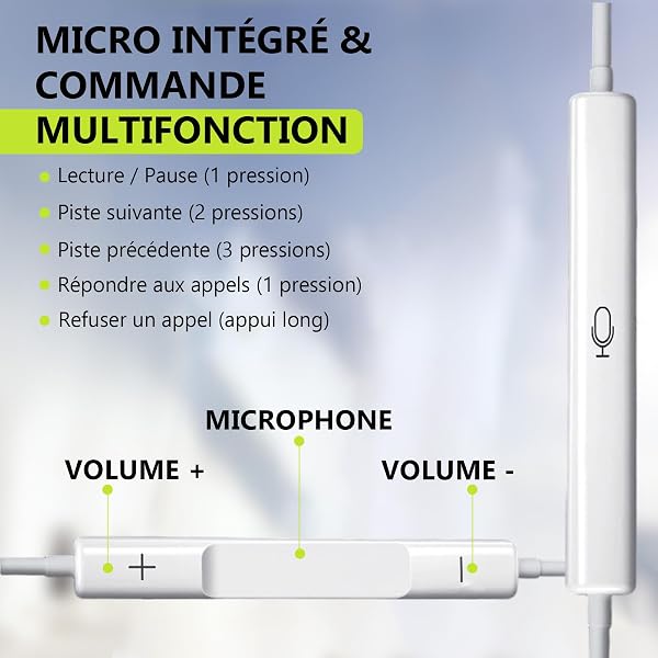 Écouteurs Filaire pour Phone, Compatible Phone 14/14 Pro/13/13 Pro/12/12 Pro/11/11 Pro/X/XS/XR/SE/8/7, Casque Stéréo Hi‑FI à Réduction de Bruit avec Micro et Contrôle du Volume - 5