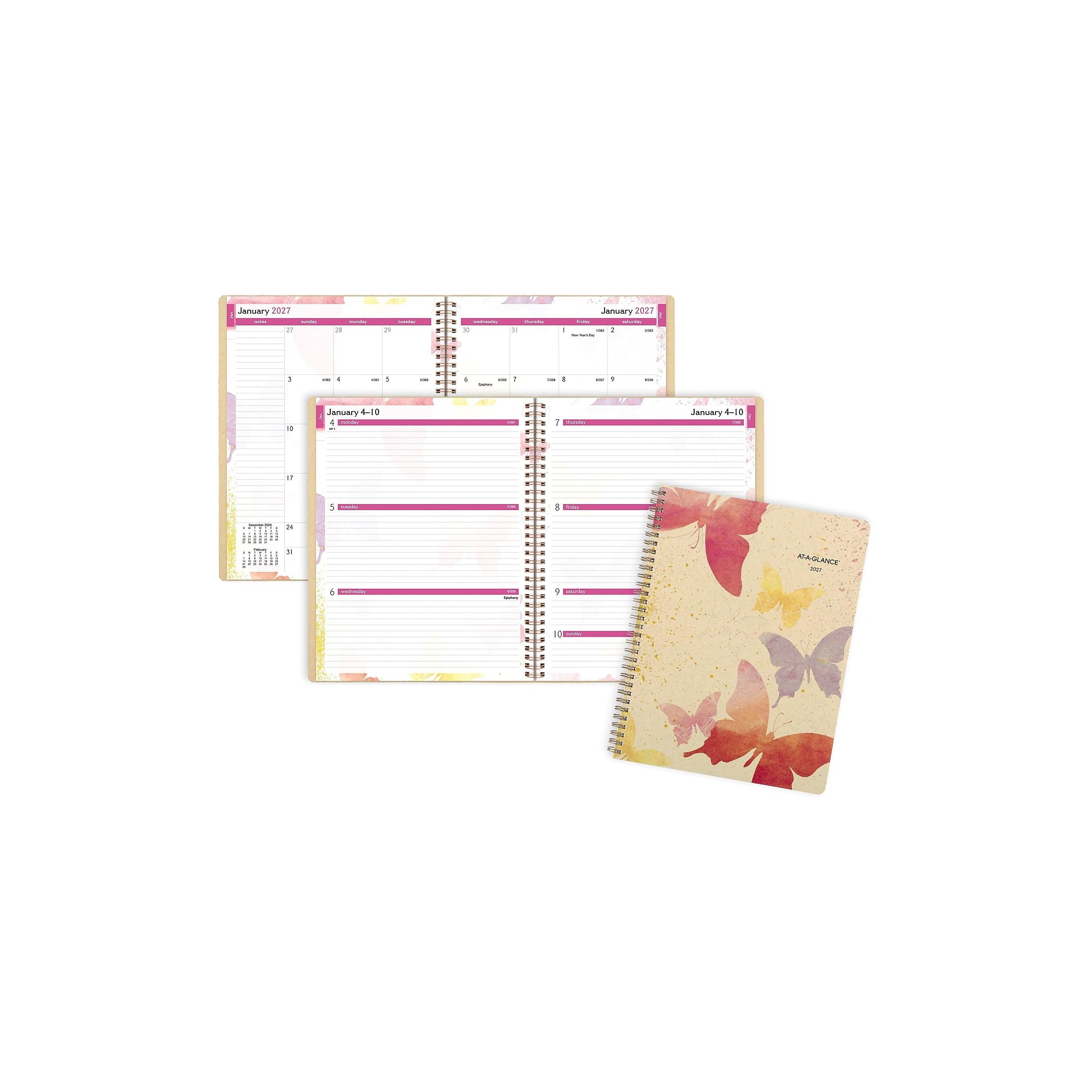 AT-A-GLANCE 2027 - Agenda settimanale e mensile con acquerelli, 21,6 x 27,9 cm, copertina in carta, multicolore