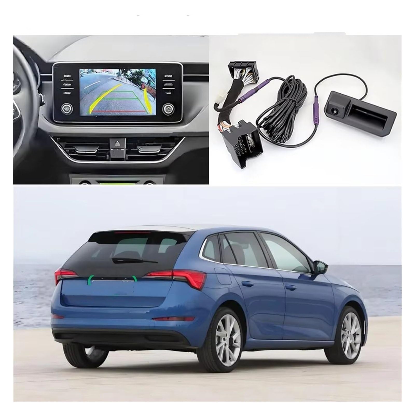 Camera Arrière pour Skoda pour Scala Caméra Recul Voiture | 2019 ~ 2024, Fonctionne Avec MIB1/ MIB2, Canbus, Trajectoire Dynamique, Caméra Recul