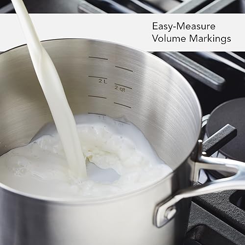 Miniatura 4 de KitchenAid Cacerola de acero inoxidable cepillado con base de 3 capas con tapa, 3 cuartos de galón