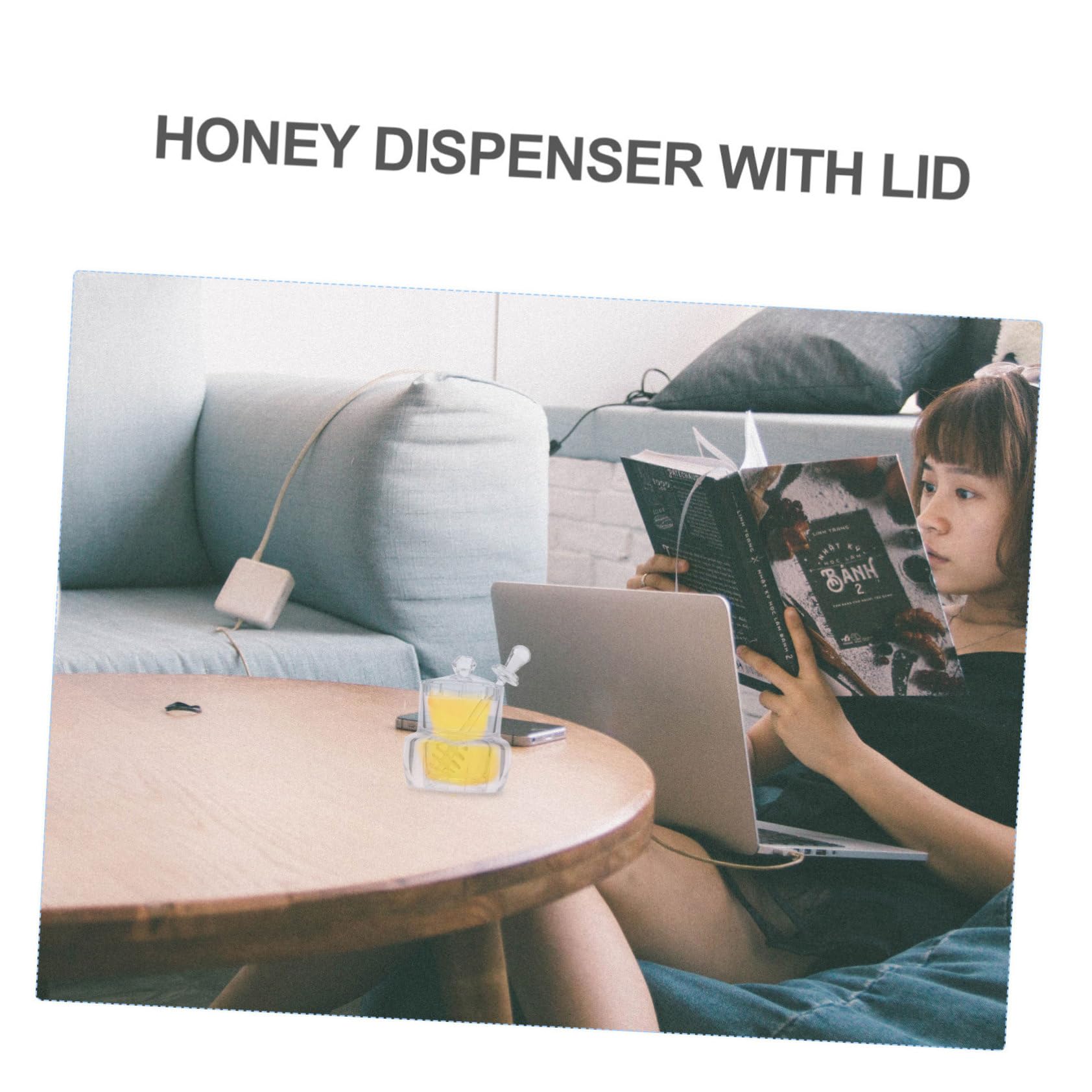 COLLBATH 1Set Acrylic Honey Jar with Dipper Syrup Pot with Dipper Honey Dispenser with Lid Acrylic Honey Container for Syrup and Honey Storage for Home Kitchen Use