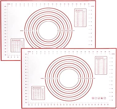 2 Pack Silicone Baking Mat Extra Large 19x27 with Measurement Indicators, Non-Slip, Pastry Mat Sheet for Dough Pie Crust Rolling Mats for Making Cookies, Macarons, Bread, Baking Supplies