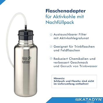 Katadyn Carbon Cartridge with Bottle Adapter for Combi Water Filter, Activated Carbon Reduces Chlorine and Chemicals, 200 Liter Capacity, Fits Bottles and Hydration Packs, Swiss Made | Activated Carbon Reduces Chlorine & Chemicals, 200L Capacity, Fits Bottles & Hydration Packs, Swiss Made