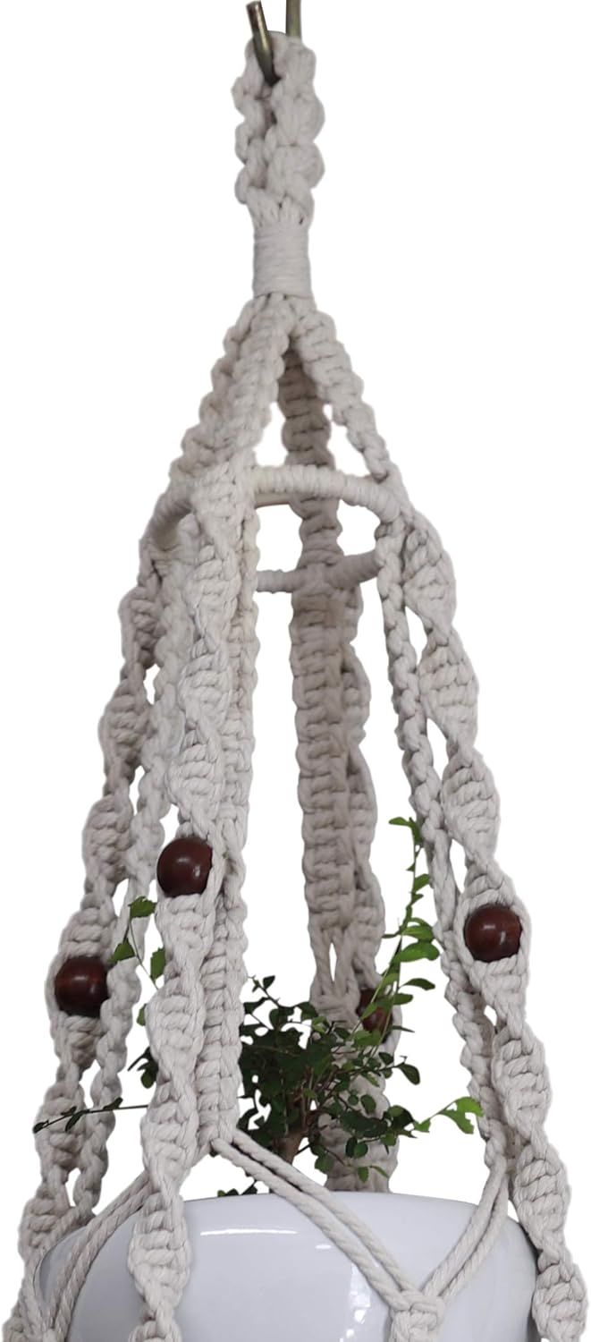 Macrame Plant Hanger & Holder, Hanging Planter 4 Legs Double Deck for 8 inch to 12 inch Two Pots Indoor Outdoor Hanging Planter Basket Hemp Rope 68 Inch Without Pot and Plant (Ivory White)