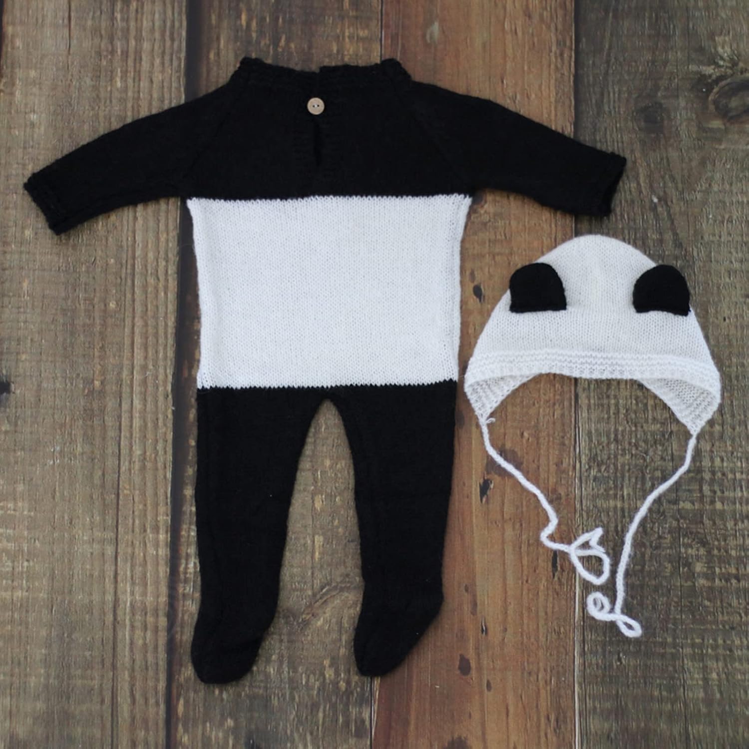 Newborn Photography Props Boys Girls Outfits Mohair Bear Hat Bonnet & Footed Romper Bodysuit Photoshoot Costume Set