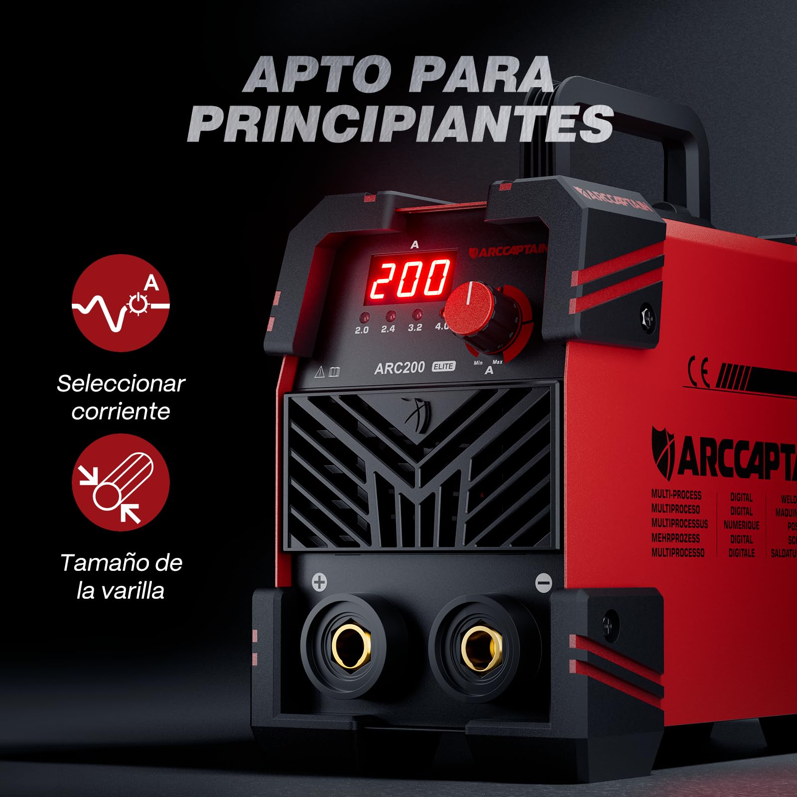 ARCCAPTAIN Soldador Inverter de 200 A, Maquina de Soldar TIG ARC con Control sinérgico, Inversor IGBT, 230V Grupo de Soldar MMA con Hot Start, Arc Force