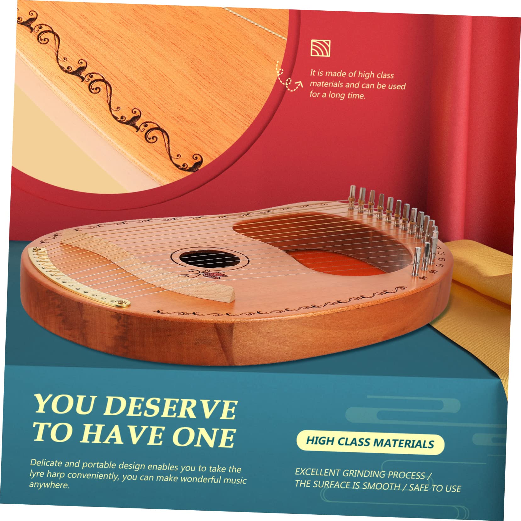 SUPVOX Strumento Musicale in Legno e Effetto Sustain Prolungato Portatile Arpa Lira 16 Corde, Design Delicato per Principianti e Musicisti