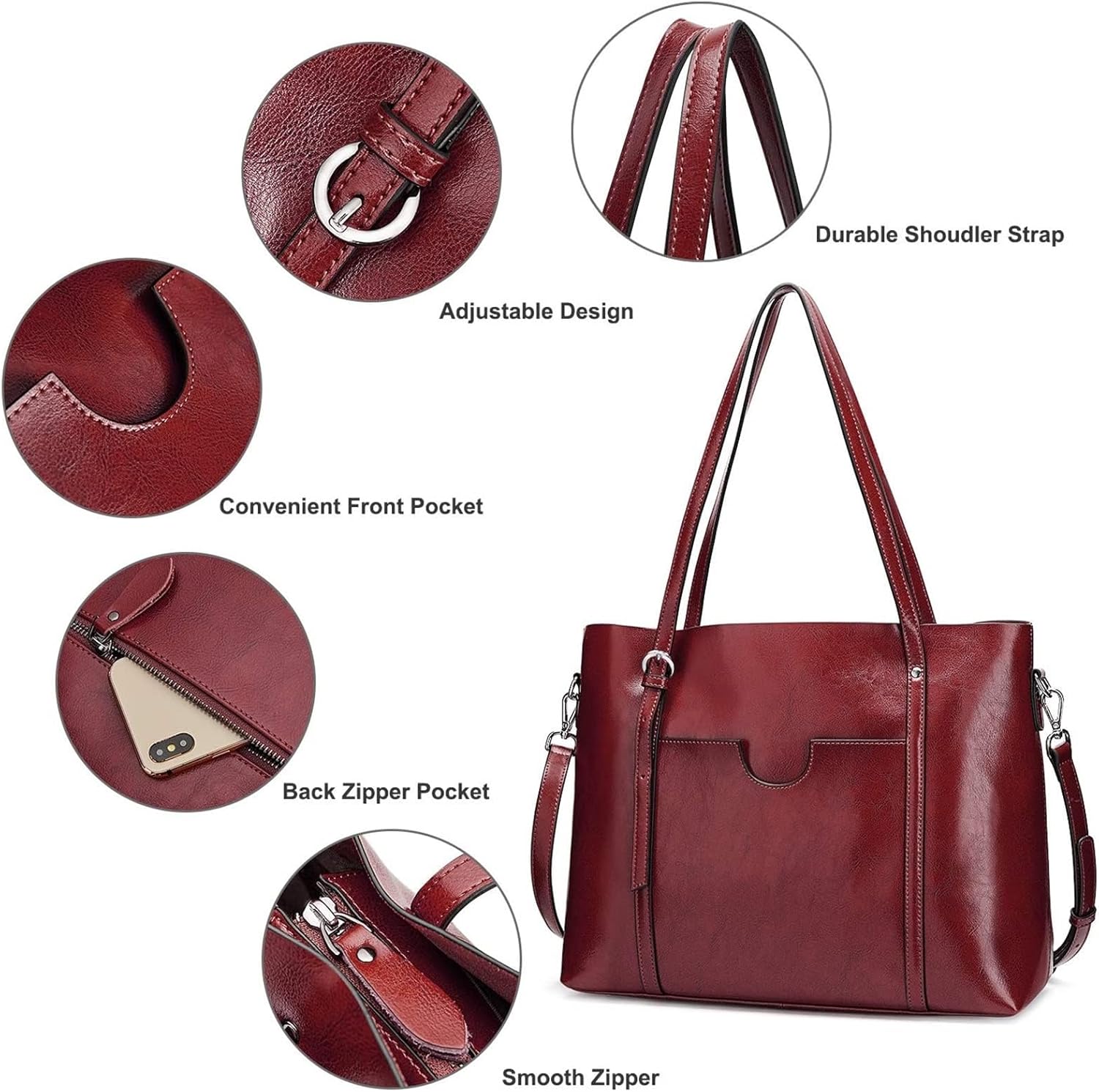 S-ZONE Women Genuine Leather Top Handle Satchel Daily Work Tote Shoulder Bag | Genuine Leather, Top Handle, Daily Work - Image 4