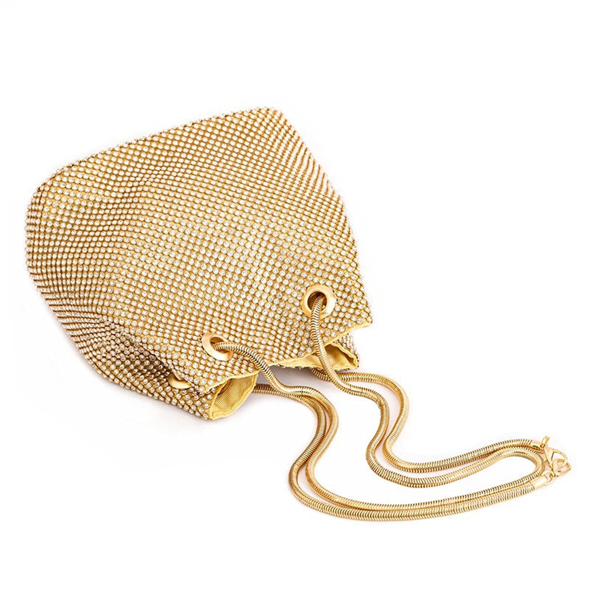 Bolso de Noche de Lujo Bolso Fiesta Mujer Platead Bolso de Hombro Mujer Glitter Diamond Embrague Mano Cadena de Encogimiento para Boda/Fiesta/Baile-Dorado