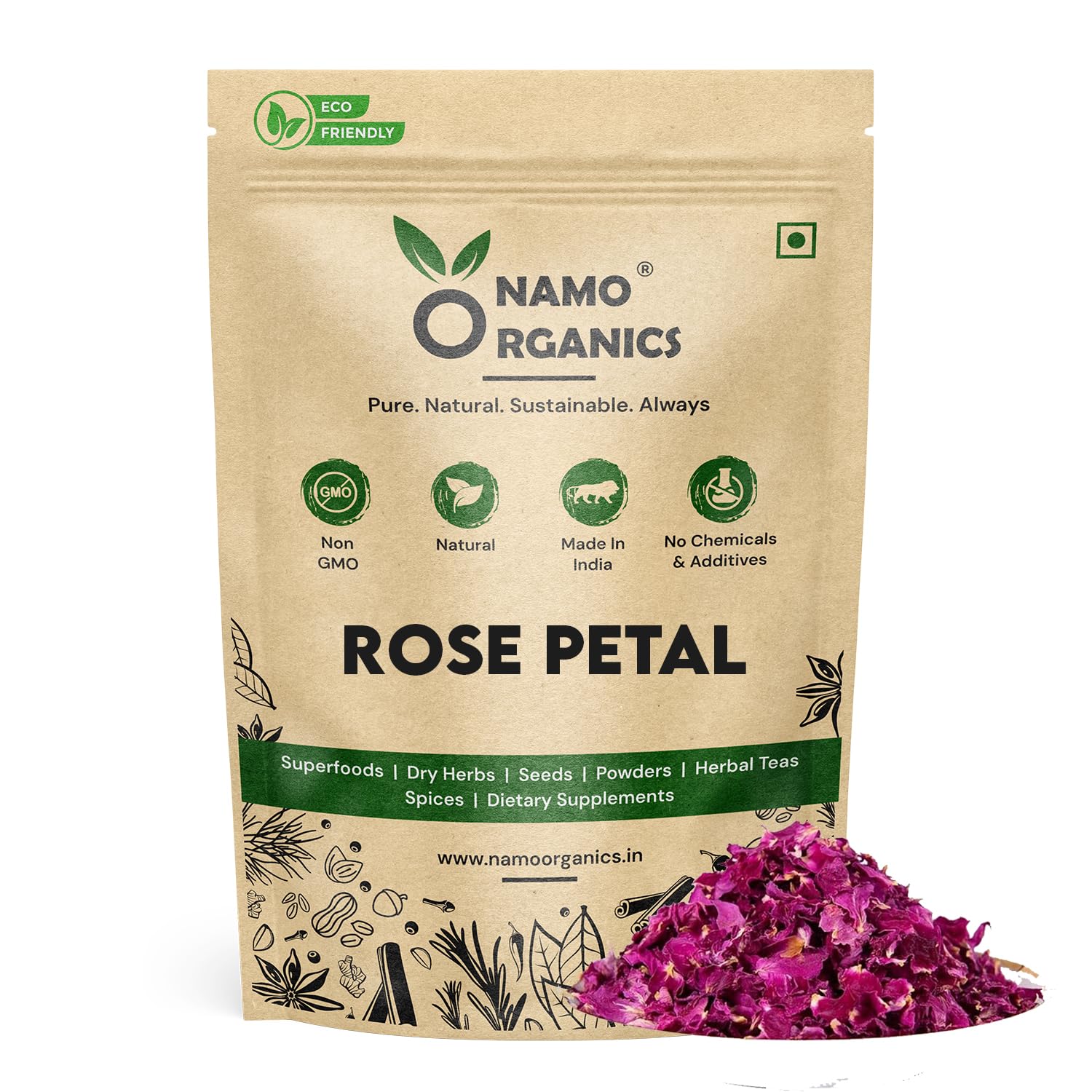 Namo Organics - Rose Herbal Tea - 100 Gm - Natural Sun-Dried Petals, Loose Leaves