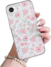 QLTYPRI Magnetic for iPhone 17e / iPhone 16e Case Compatible with Magsafe, Cute Floral Flower Aesthetic Phone Case Slim Clear Anti-Yellowing Shockproof Phone Cover for Girls Women - Pink