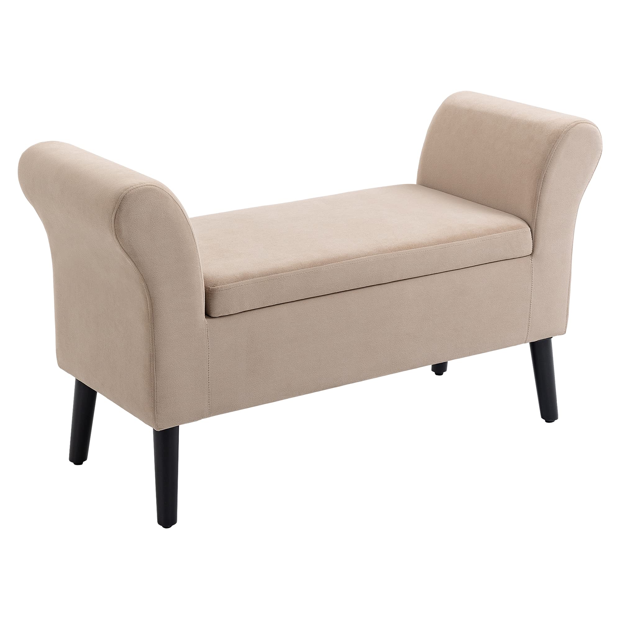 HOMCOM Sitzbank mit Stauraum mit Samtoptik 111,5 x 41 x 65 cm Beige | Polsterbank, Bettbank mit Holzbeine, Bank für Wohnzimmer Schlafzimmer Flur