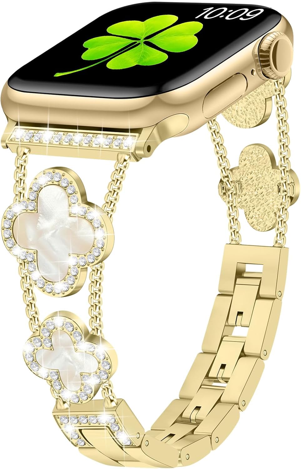 Bands Compatible with Apple Watch Band for Women 38mm 40mm 41mm 42mm 44mm 45mm 46mm 49mm, Bling Bracelet Designer Dressy Clover for iWatch Band Series SE Ultra 11 10 9 8 7 6 5 4 3 (Gold)