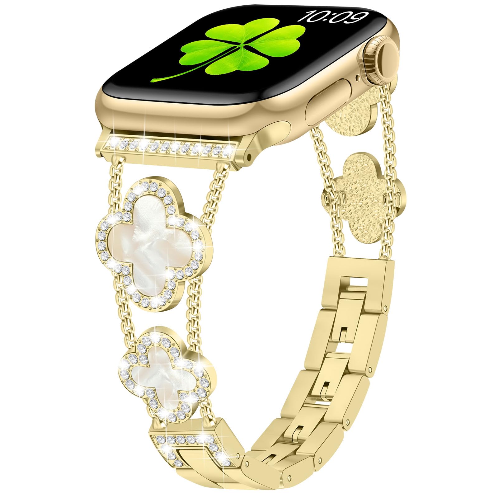 Sixmoat Bands Compatible with Apple Watch Band for Women 38mm 40mm 41mm 42mm 44mm 45mm 46mm 49mm, Bling Bracelet Designer Dressy Clover for iWatch