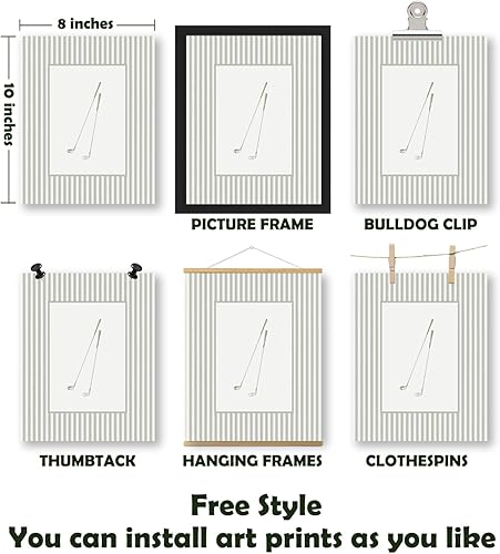 Miniatura 2 de Pleonox Juego de 4 impresiones artísticas de pared a rayas grises de 8 x 10 pulgadas, juego de 4, decoración de guardería deportiva, carrito de golf