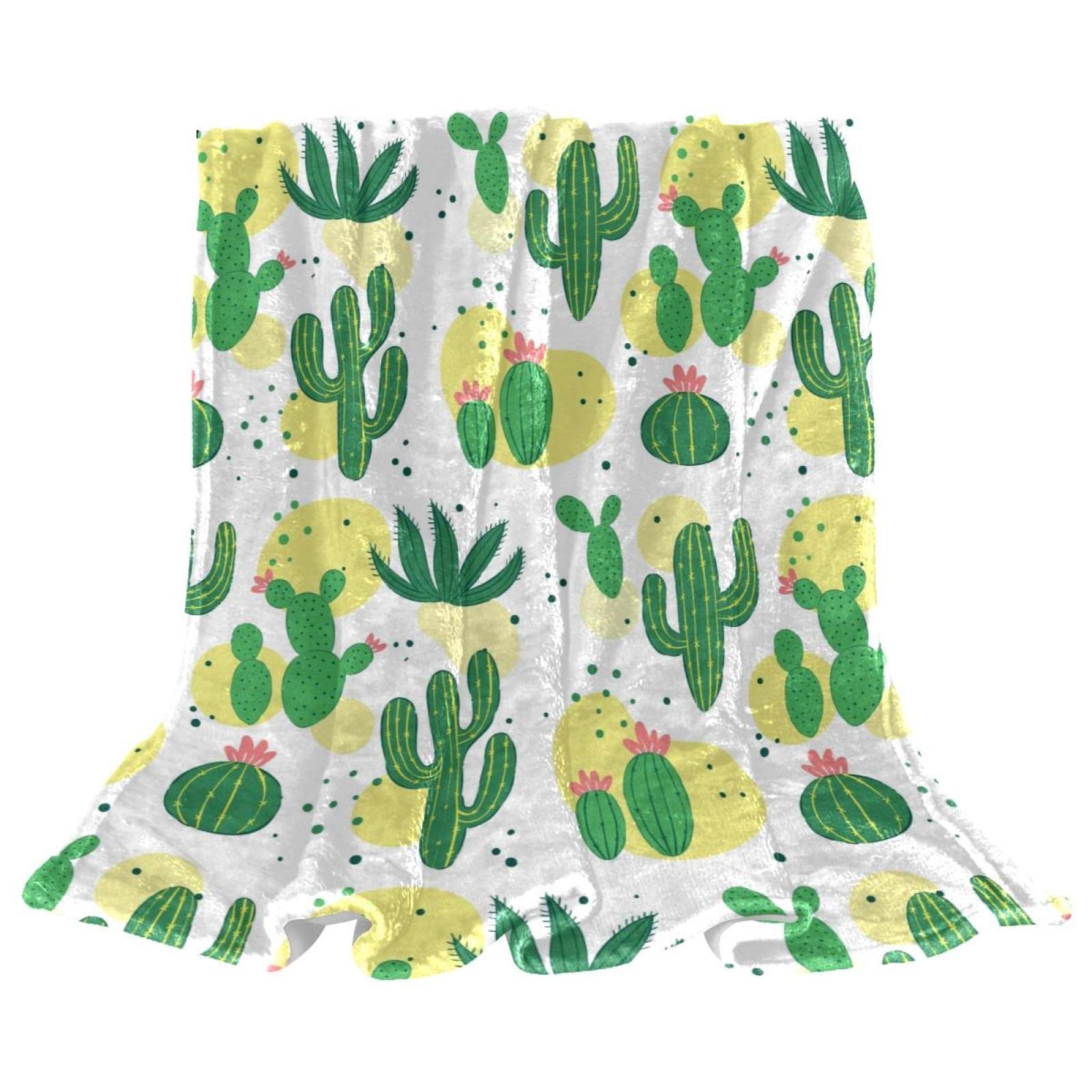 Jeté de canapé en polaire vert motif cactus plaid léger pelucheux
