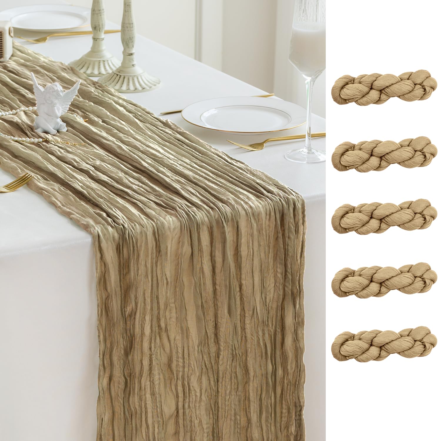 Sioloc Nude Cheesecloth Table Runner Decor 10ft Boho Gauze Rustic Cheese Cloth Runner for Tea Wedding Party Baby Bridal Shower Farmhouse Home Decorations — image 1