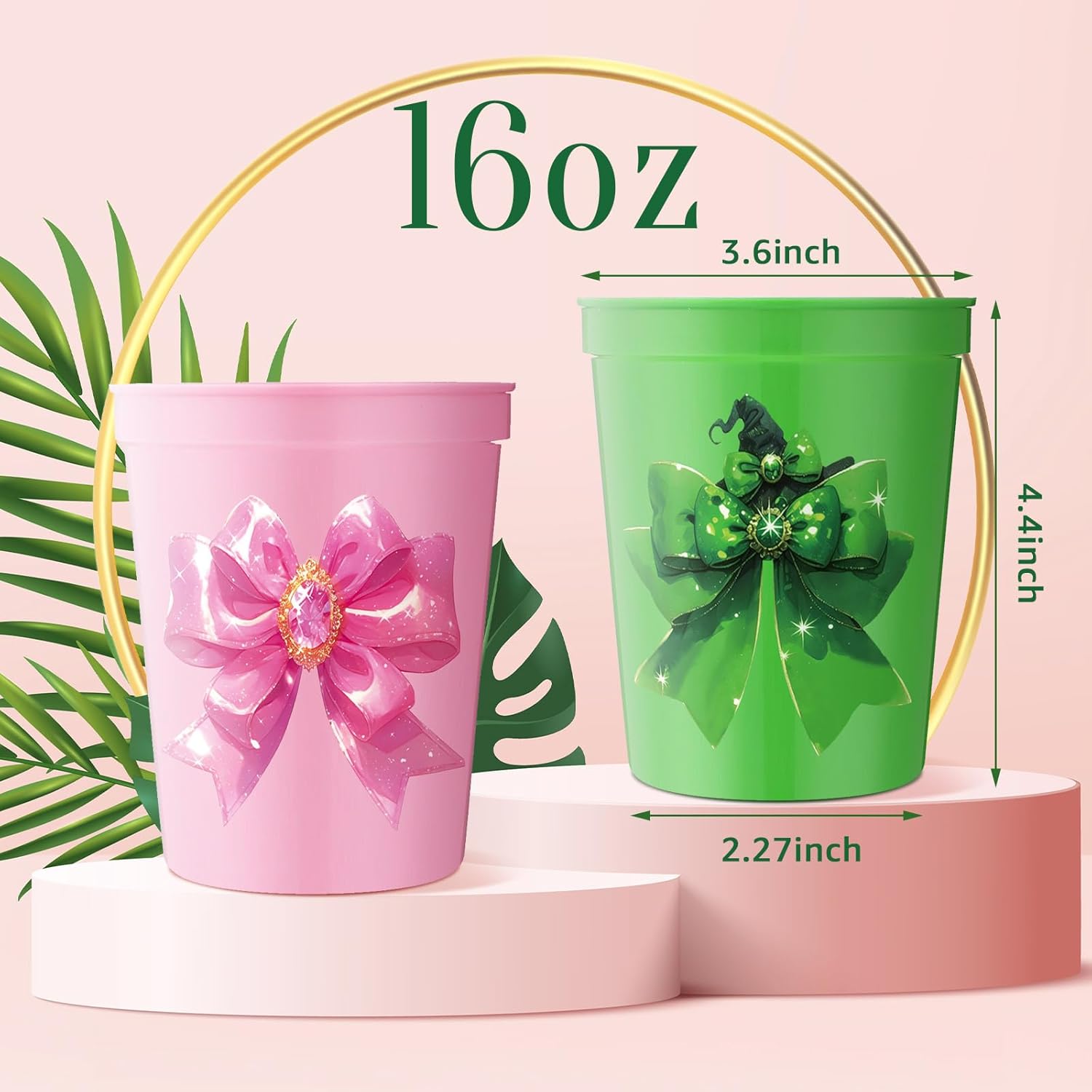 Yungyan 12 Pcs Witch Theme Party Decorations Reusable Plastic Cups 16oz Pink and Green Witch Party Cups for Pink and Green Birthday Baby Shower Wedding Supplies Movie Fan Favors - Image 2