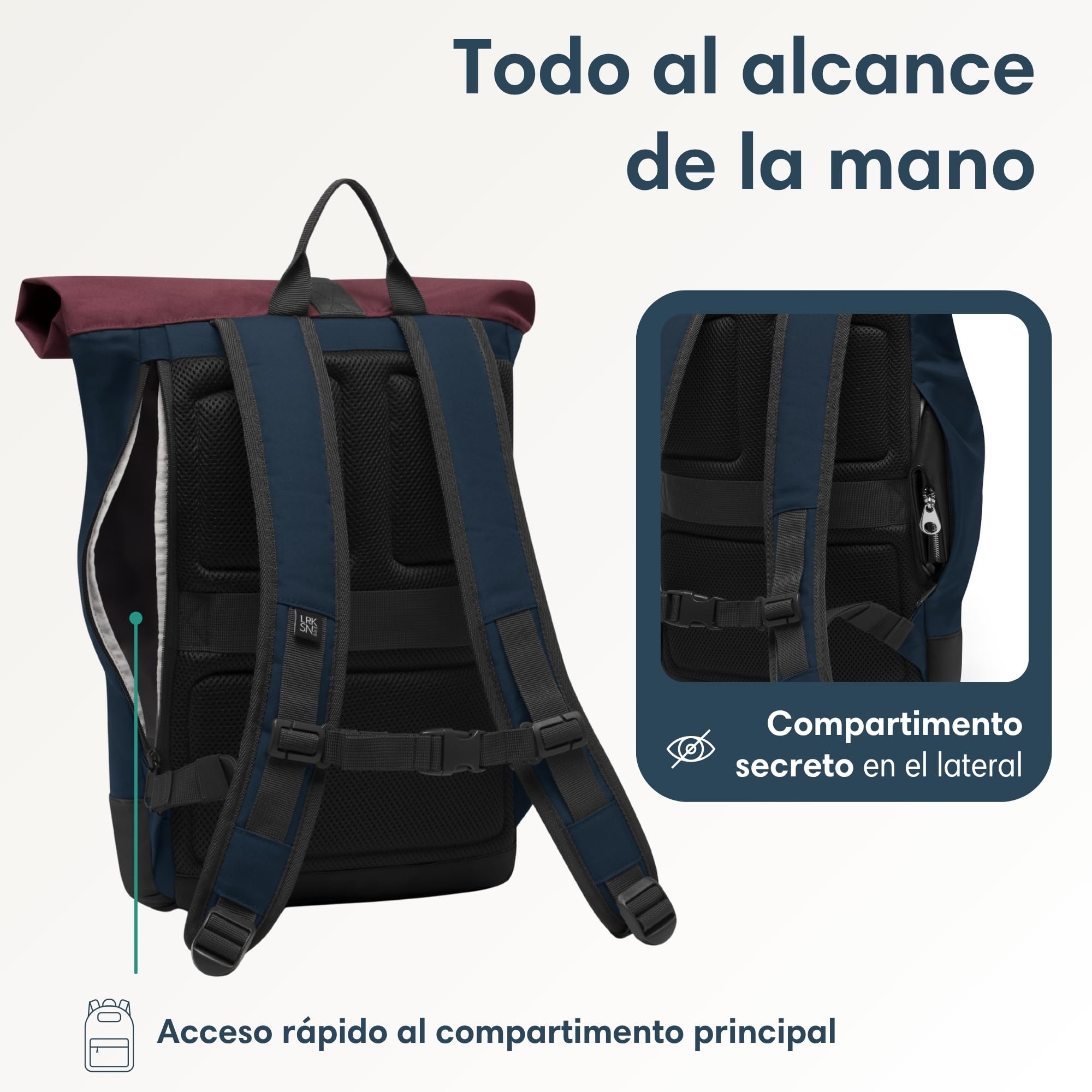 LARKSON Mochila Mujer y Hombre Azul Rojo - Janne Small - Mochila Pequeña con Compartimento para Portátil - Para Universidad Trabajo Viajes y Bicicleta - Repelente al Agua