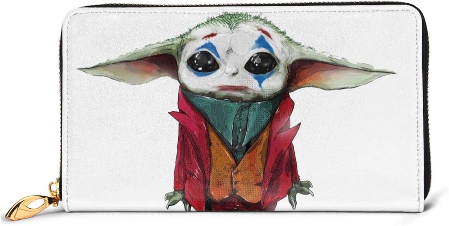 Clown Baby Yoda Wallet Leather Wallets Clutch RFID Genuine Zipper Purse Phone Credit