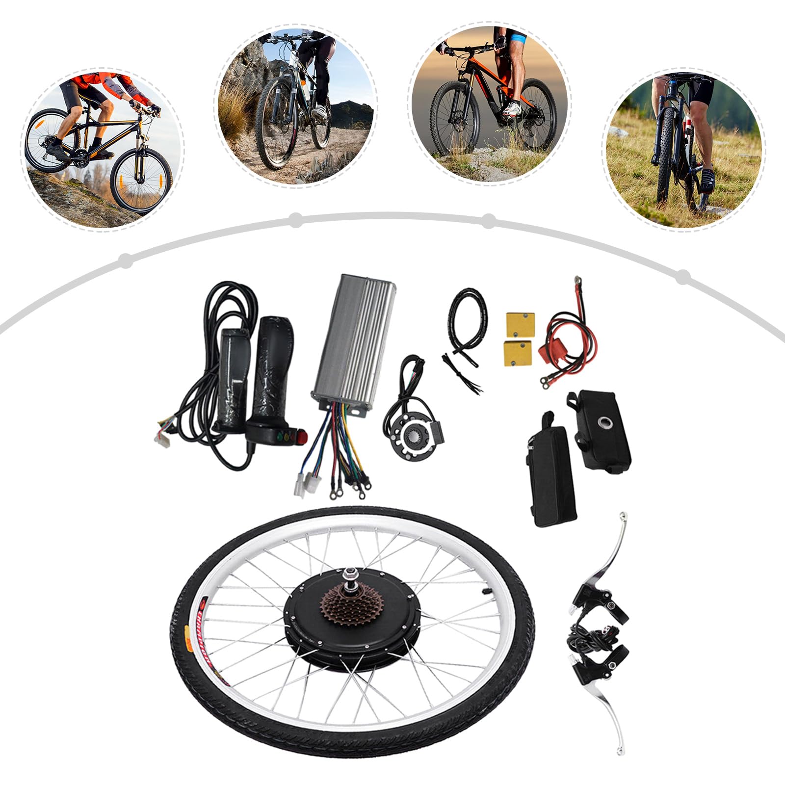 26 Zoll Elektrisches Fahrrad-Umbausatz, 1000W E-Bike Conversion Kit Elektro-Fahrrad Kit Geschwindigkeit 55 km/h mit Griffe und 7-Gang-Schwungrad, Hinterrad Elektrofahrrad Motor