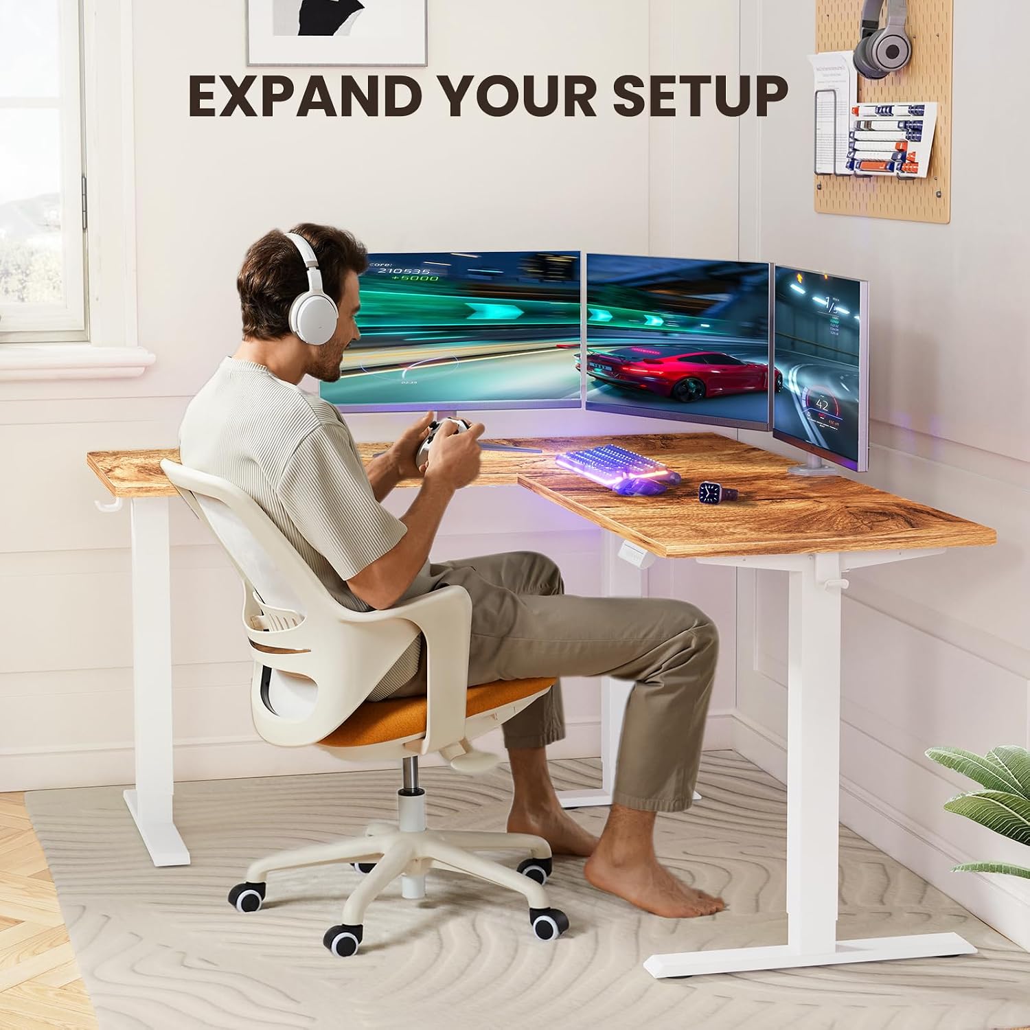 ErGear L Shaped Standing Desk, 63"x55" Electric Adjustable Height Sit Stand up Desk, Ergonomic Large Computer Table, Left & Right Interchangeable Installation, Suitable for Home Office, Light Vintage - 5