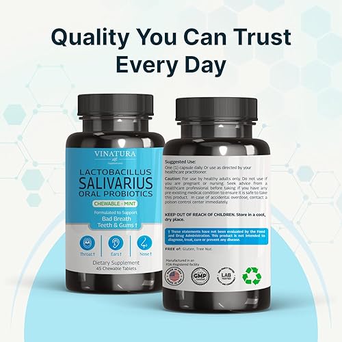 Miniatura 8 de VINATURA Lactobacillus Salivarius - Probióticos orales - Tratamiento bucal para el mal aliento para adultos, probióticos dentales para dientes y