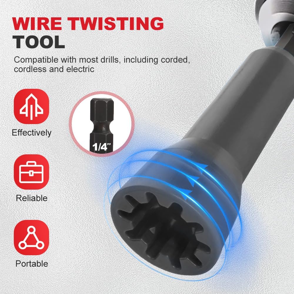 Wire Twisting Tool, Spin Twist Wire Connector Socket, Wire Nut Twiter for Drill, Wire Stripping and Twisting Tool for Cable Quick Stripping, Wire Connector Driver,Electrician Tools (4)