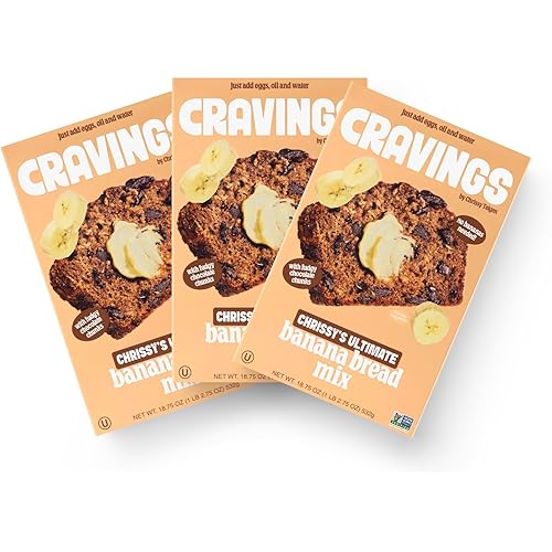 Cravings by Chrissy Teigen Ultimate Banana Bread Mix, Fast and Easy No bananas needed Only 03 Ingredients Eggs, Oil and Water, 18.75 oz (Pack of 3)