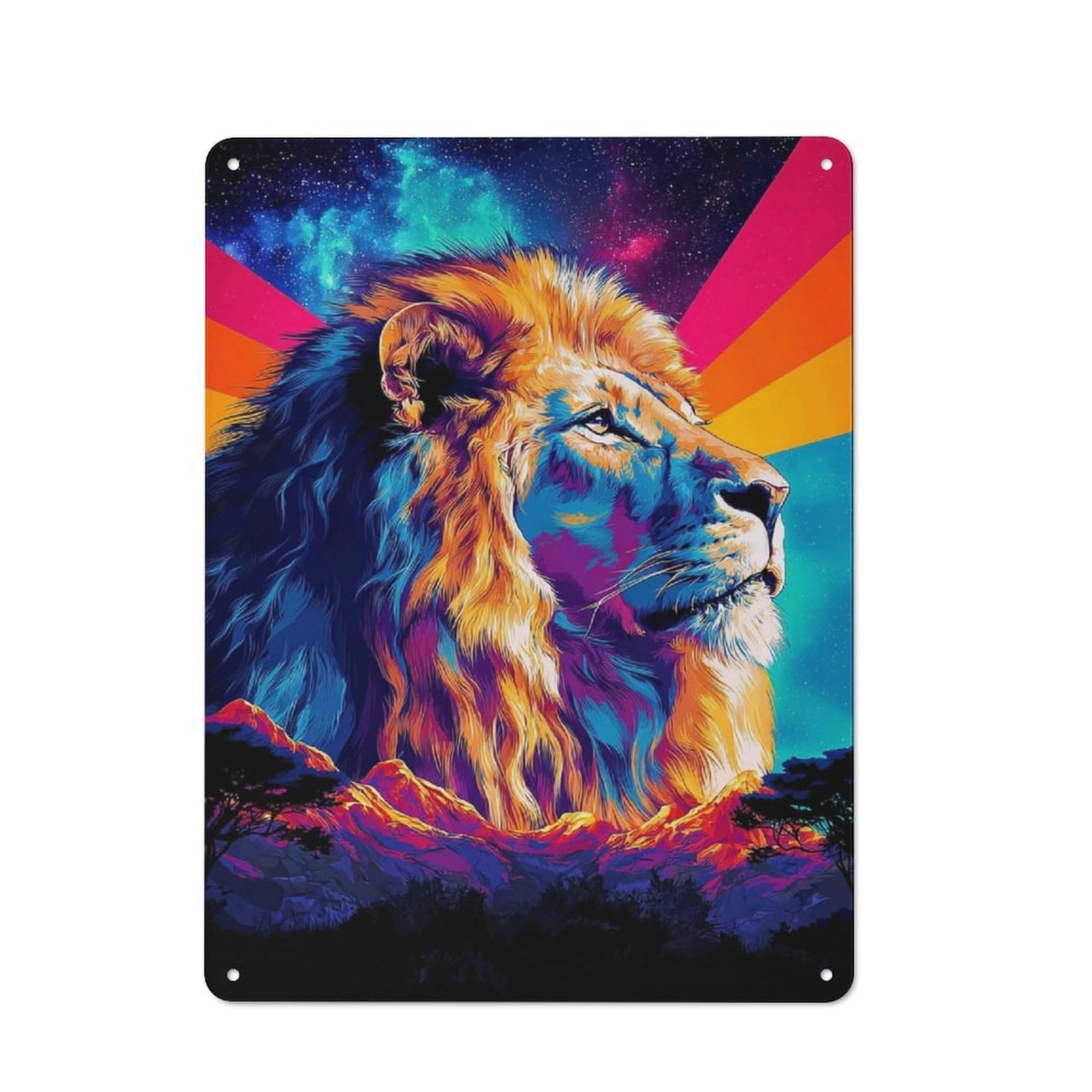 Metal Wall Plaque with Galactic Lion Majesty Design 40x30cm, Old Fashioned Vintage Wall Decor for Living Room, Hallway, Kitchen Or Cafe