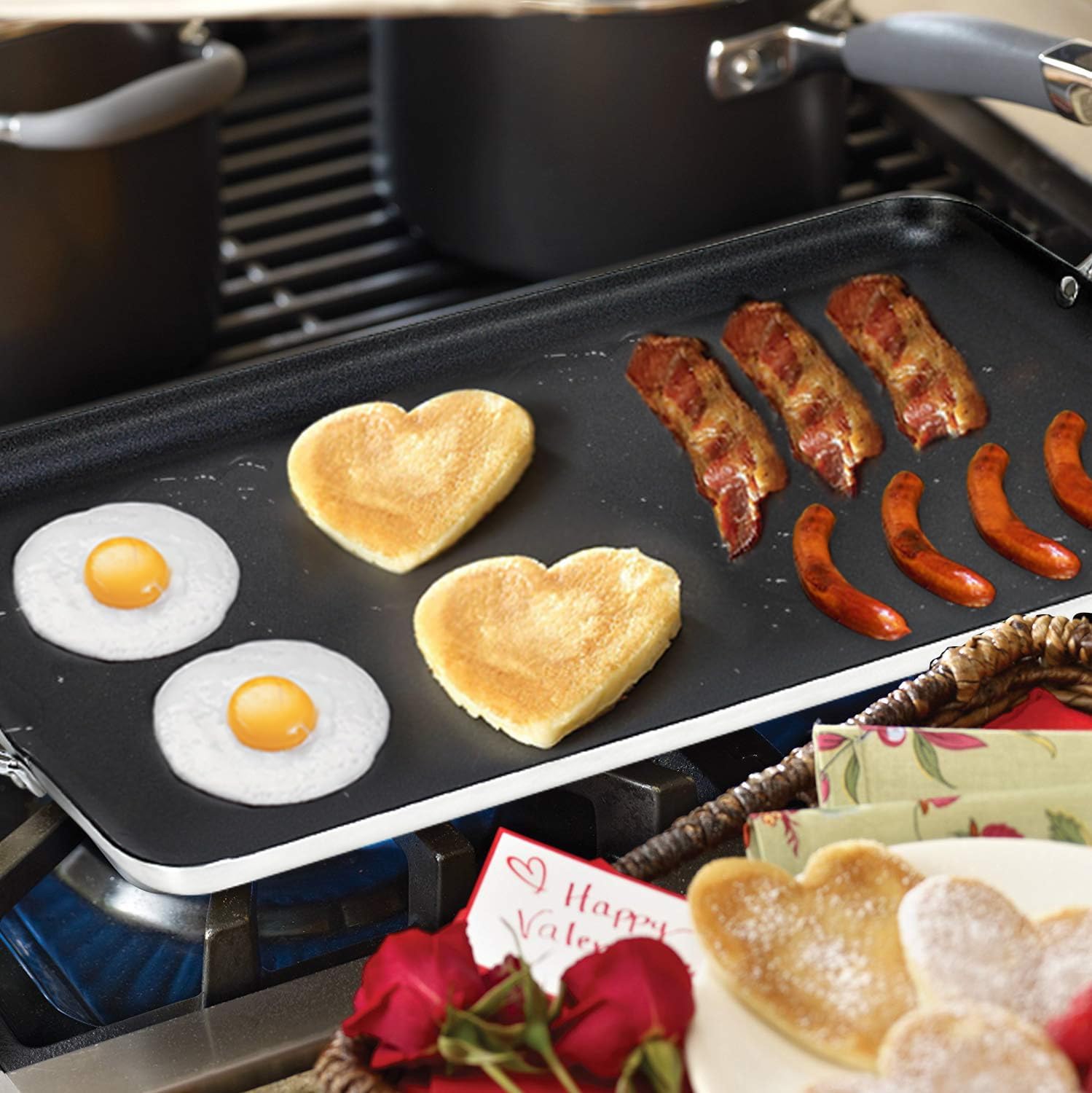 Bene Casa Non-Stick Aluminum Griddle with Handles, 19"x11.5"