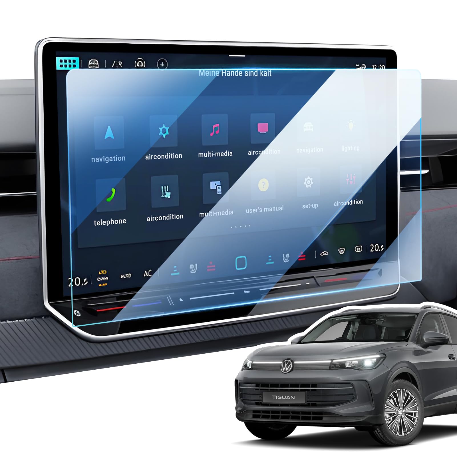 15" Discover Pro Max Película Protectora de Pantalla para VW Tiguan 3 2024 2025 2026, 9H Película de Protección de Vidrio Templado Anti-Huellas, Navegación Protector Pantalla Anti-Arañazos