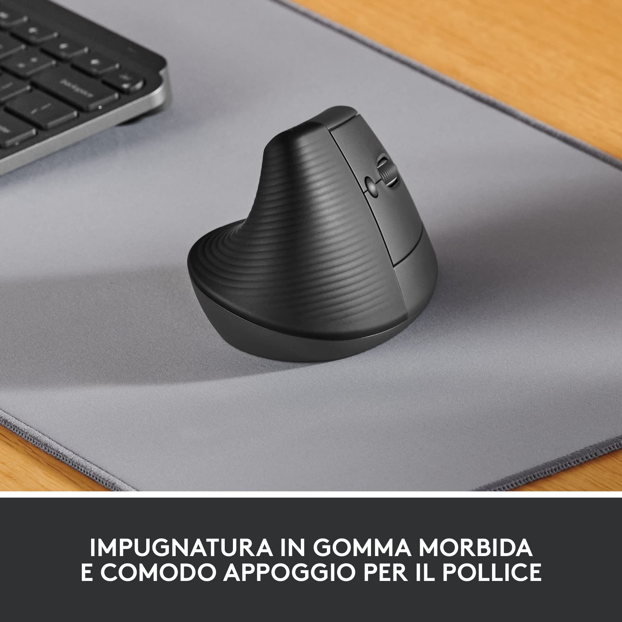 Logitech Lift Mouse Ergonomico Verticale, Senza Fili, Ricevitore Bluetooth o Logi Bolt USB, Clic Silenziosi, 4 Tasti, Compatibile con Windows / macOS / iPadOS, Laptop, PC - Grafite