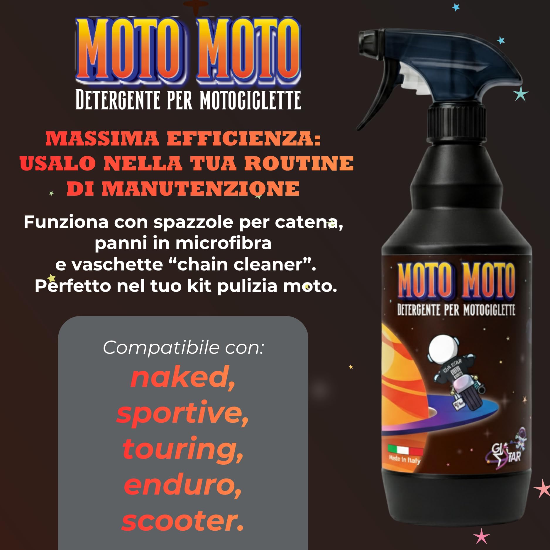 Detergente Pulizia Motocicletta - MOTO-MOTO | Sgrassatore Spray per Trasmissione, Carene e Cerchi | Pulitore Catena