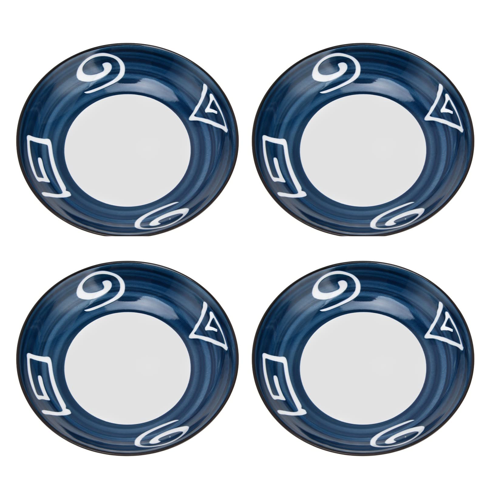 Fdit Ensemble de 4 Bols Japonais en Porcelaine à Motif Bleu et Blanc pour Soupe, Salade, Pâtes, Lavables au Lave-vaisselle et, Bols en Céramique de Style Japonais 7,28 Pouces