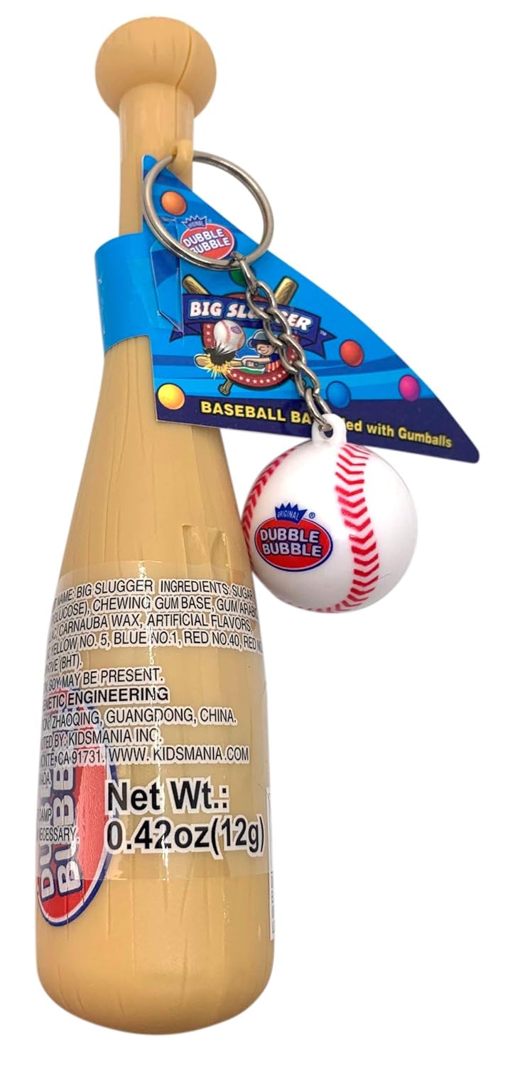 Dubble Bubble Gumball Filled Slugger Baseball Bat Keychain Candy Party Favors, 0.42 Ounce, Pack of 12
