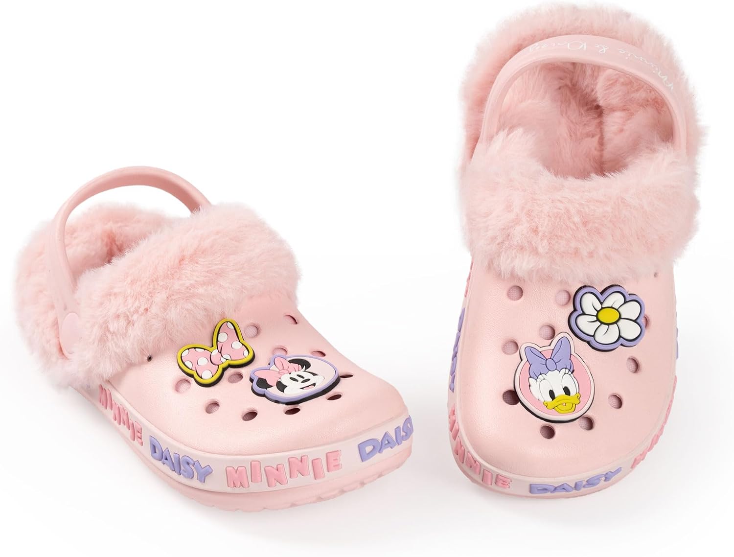 Disney Minnie Mouse Girls Pink Clogs | Fur Lined with Minnie & Daisy Character Design | Casual Wear Footwear for Everyday Adventures | Comfortable Kids Shoes Merch