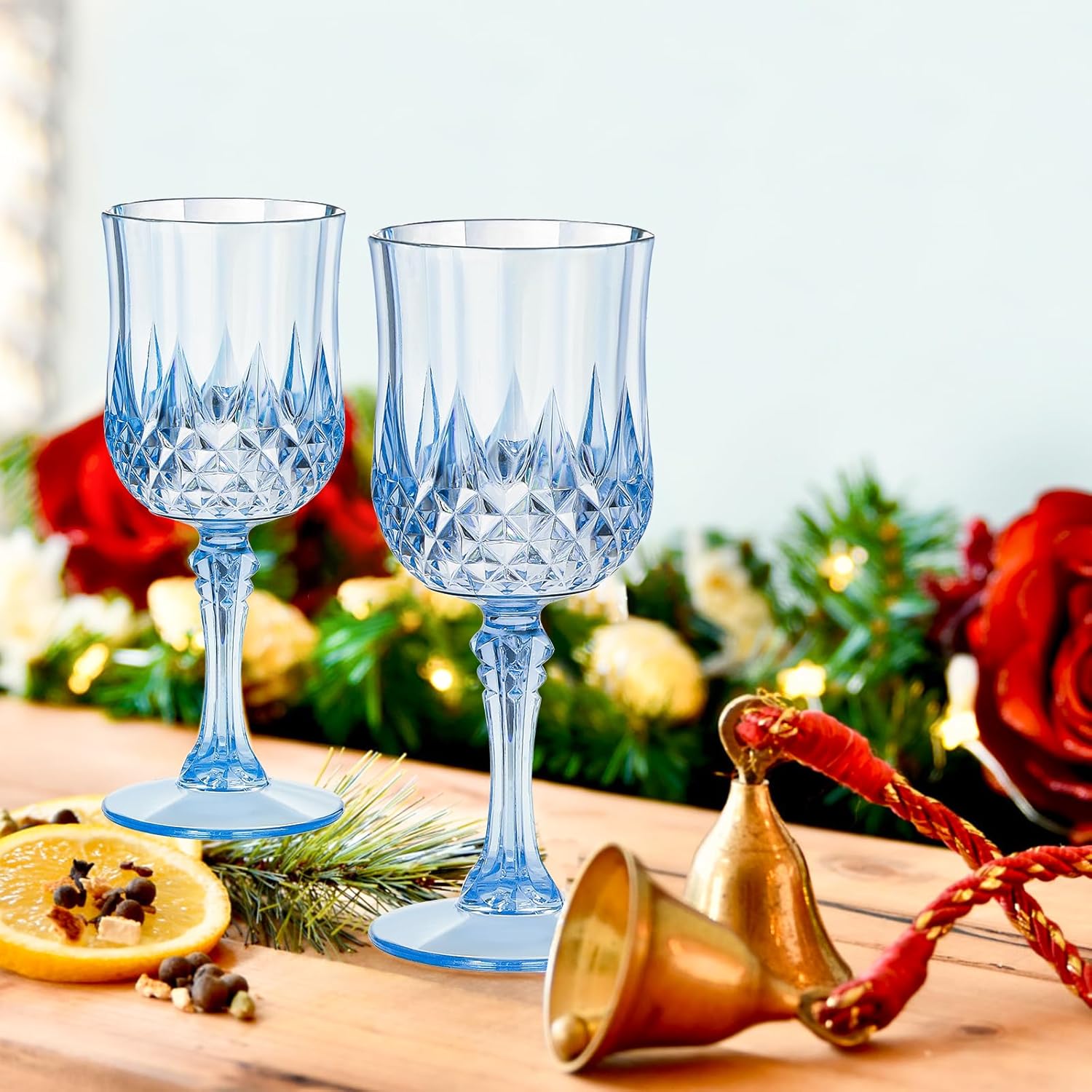 ZOMUIA 12 Pcs Blue Plastic Wine Glasses, Vintage Plastic Goblets Cordial Glasses, Unbreakable Stemmed Wine Cups Acrylic Vintage Wine Glasses for Wedding Party Christmas Holidays Anniversary - Image 9