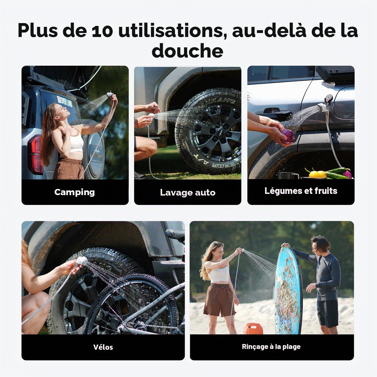 FLEXTAILGEAR Tiny Shower Douche de camping portable d'extérieur avec pompe, tuyau de 2,2 m, charge USB-C et deux modes de débit d'économie d'eau, pour le jardin, les voyages, la plage et les animaux