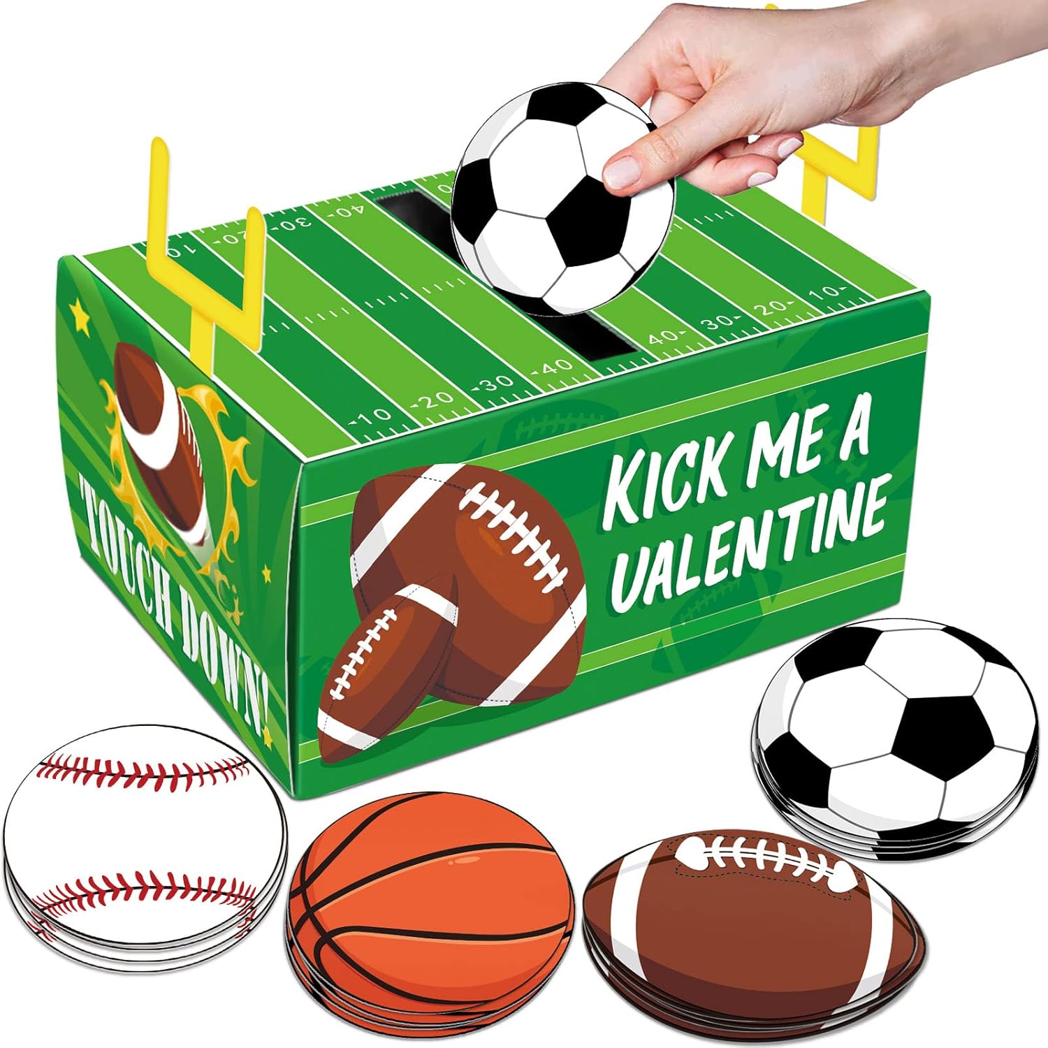 Valentines Day Boxes for Football Cards for Classroom Exchange Boys Girls Party Favors(1 Mailbox, 24 Cards)