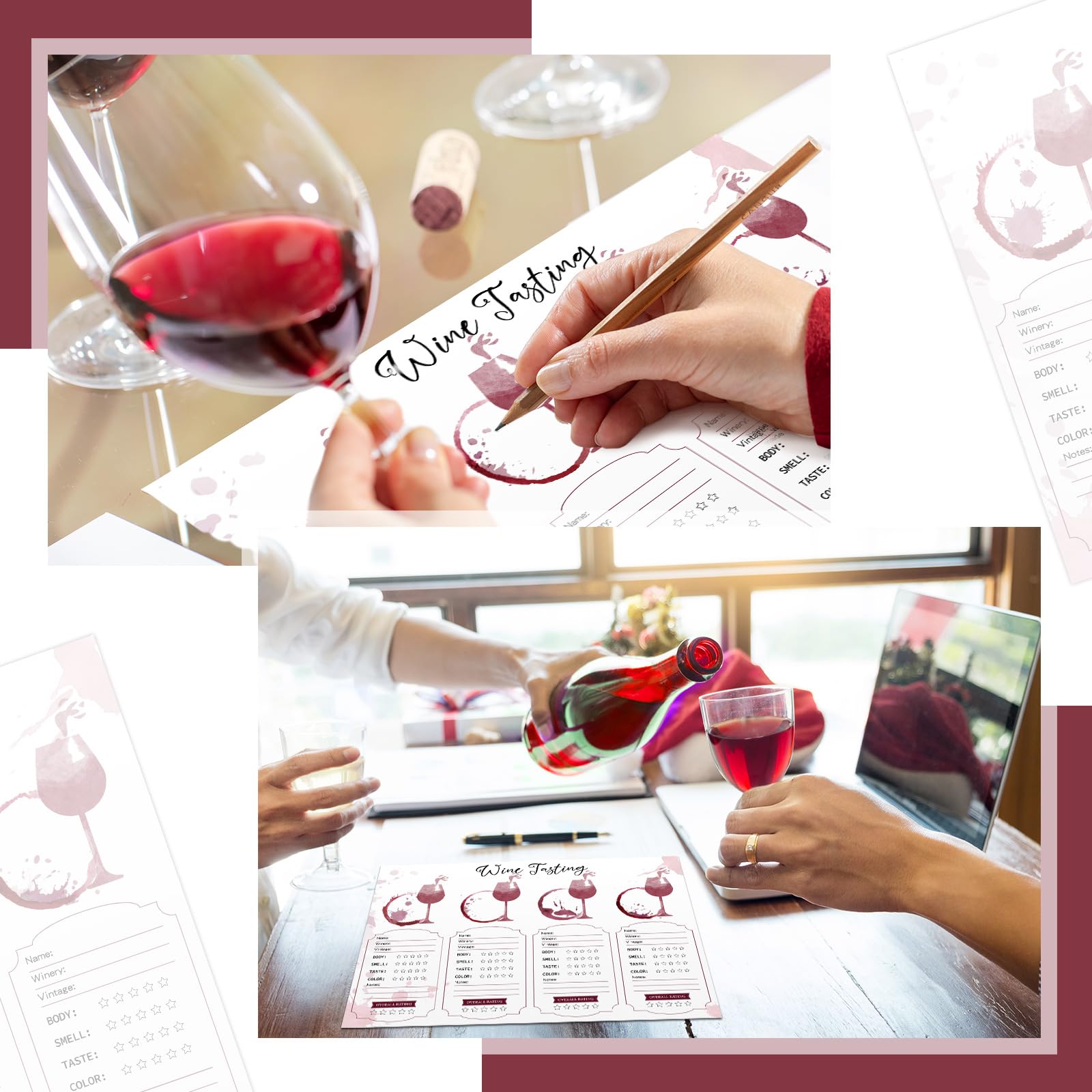 Juego de 48 manteles individuales para degustación de vinos, manteles individuales de cata de vino, papel desechable imprimible, hoja de clasificación de vino para decoración de fiestas,