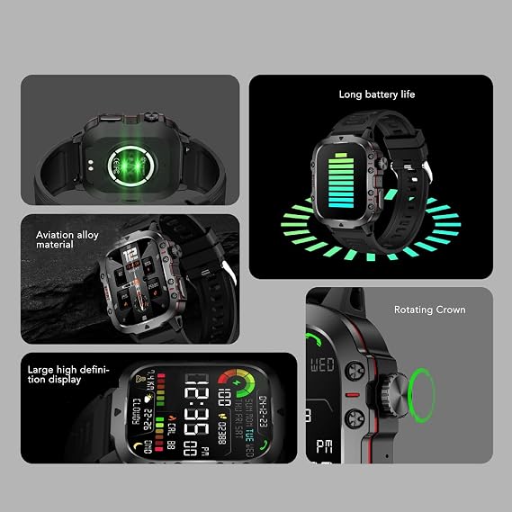 Smart Watch, 1.96 HD Smartwatch for Men Women, Fitness Running Watch with High Fidelity Speaker, 100+ Sport Modes, Answer/Make Call, 30m Water Proof (Black)