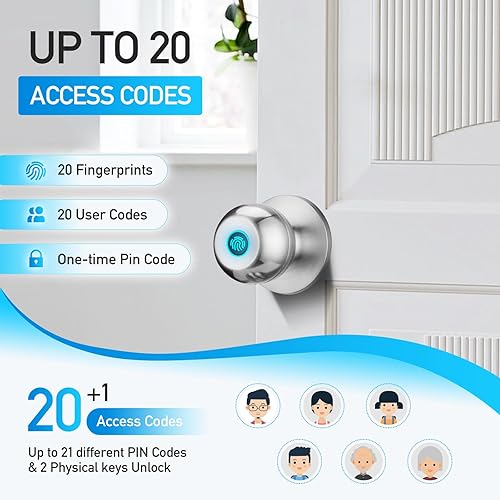 Miniatura 4 de Cerradura de puerta de huellas dactilares, perilla de puerta inteligente con cerradura, cerradura de puerta biométrica con control de aplicación y