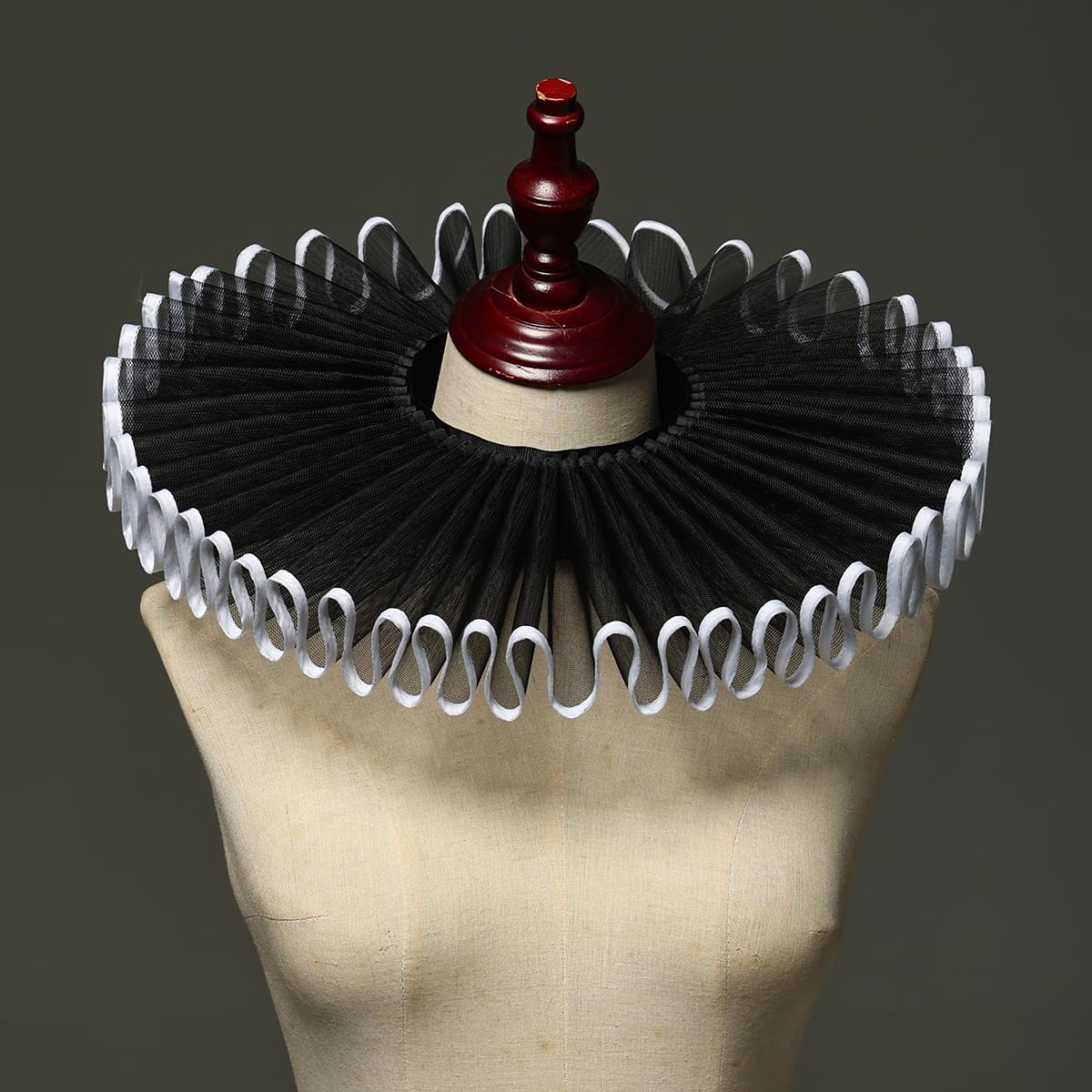 BPURB Renaissance Elisabethan Ruff Collar Neck Ruffle Collar Clown Collars, Black-White, One Size, Style C-Black-White - Image 4