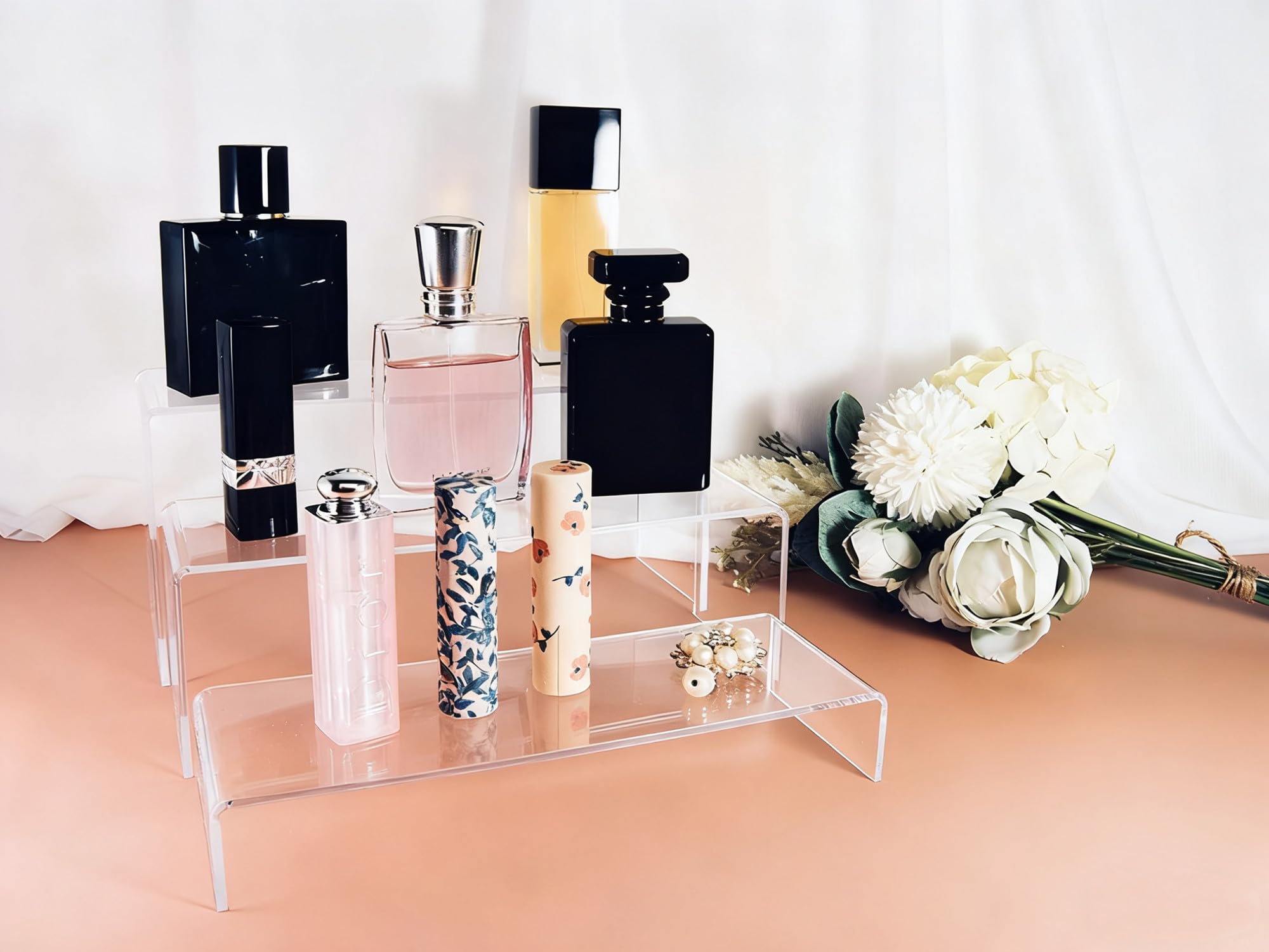NAGUA 3 Pcs Large Clear Acrylic Display Risers, Display Stand for Figure, Cupcake, Dessert, Perfume Organizer, Makeup Organizer Collection 3